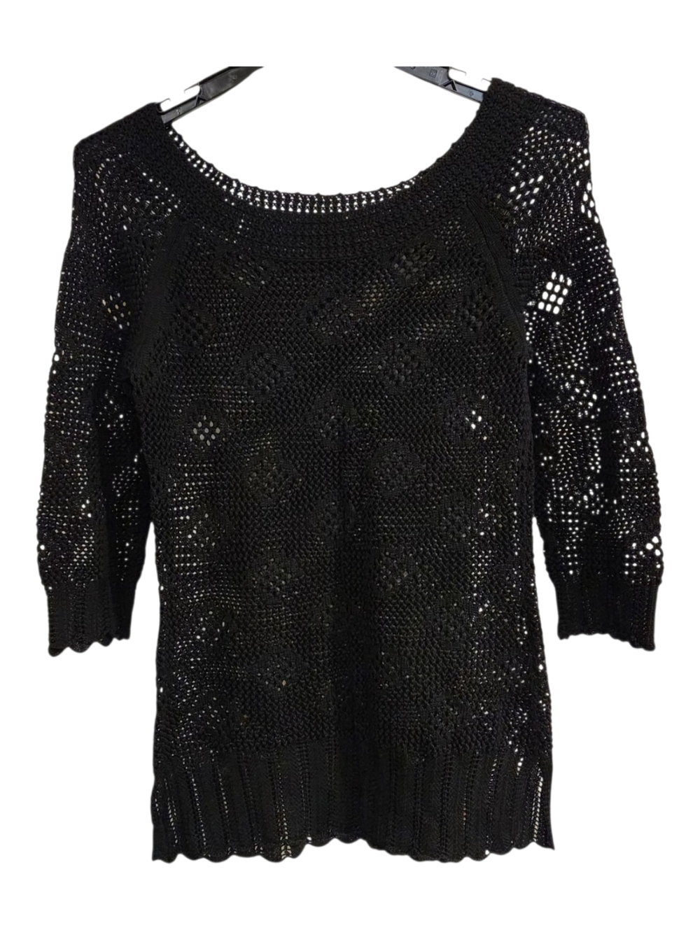 Rafaella Crochet Open Knit  Sweater Top Womens Sz M Black Beach Swim Cover Up